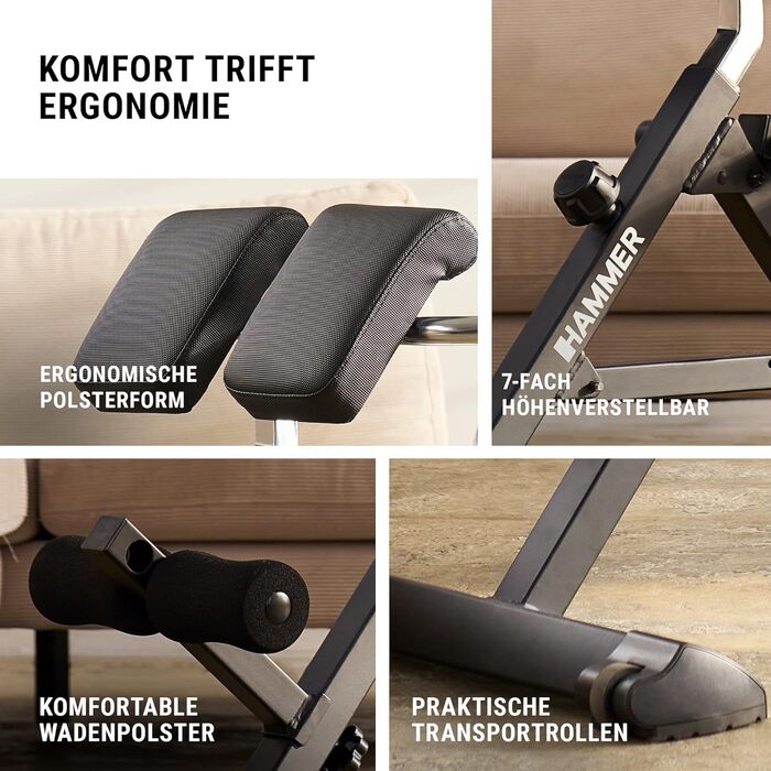 Тренажер для спини HAMMER Tricon – гіперекстензія, живіт, прес. Багатофункціональне обладнання для фітнесу