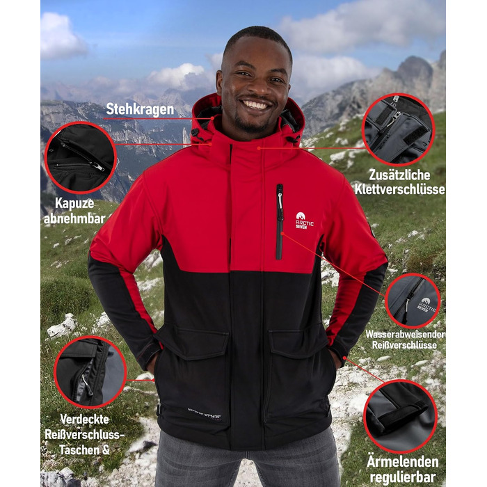 Чоловіча куртка Softshell Outdoor водовідливна функціональна вітрівка AS303, XL, червоно-чорна