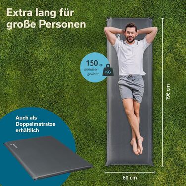 Skandika Premium Easy Isomatte 3D: Самонадувний килимок для кемпінгу, 10 см, одинарний/подвійний - для намету, авто, відпочинку на природі