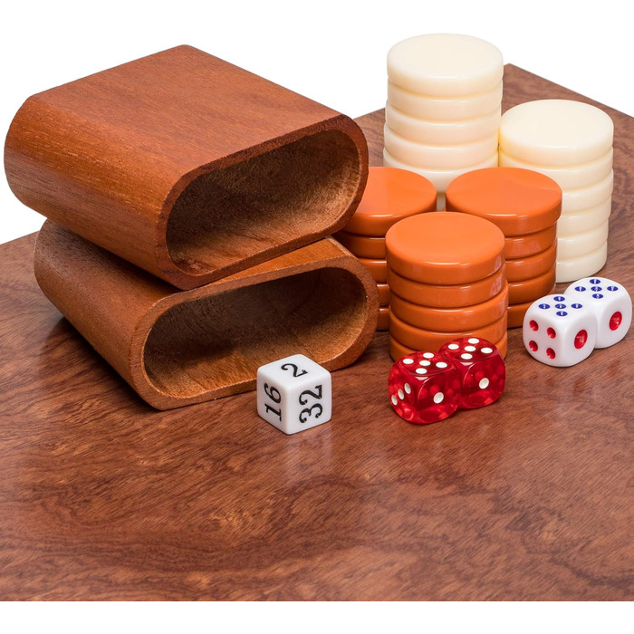 Набір для гри в шашки Yellow Mountain Imports з палісандру з дерев'яними інтарсіями, Knoll, з акриловими фішками та дерев'яними кубиками, розмір дошки 49 см