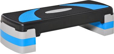 Степ-платформа для аеробіки, фітнесу та спорту, регульована по висоті, 3 сходинки, чорний+світло-блакитний+сірий