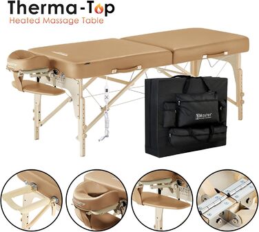 Складаний масажний стіл Master Massage Phoenix 71 см з підігрівом ThermaTop, косметологічна масажна кушетка, масажне ліжко з електронагрівом, світло-коричневий