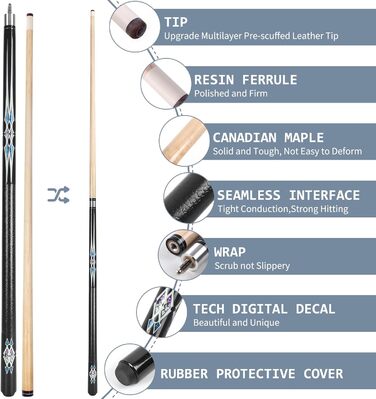 Набір більярдних київ Kmise Pool-Queue-Stick Set – 147 см, канадський клен, професійні, для дорослих, різні кольори