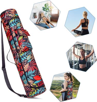 Сумка для йога-мату Yogatasche (червоні листки), спортивна сумка для жінок з відділенням для мокрого одягу та кишенею для пляшки, регульований ремінь, 75x19 см