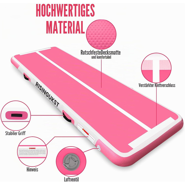 Гімнастичний мат Air Matte Track надувний 300x100x10 см, рожево-білий, з насосом - для гімнастики та акробатики
