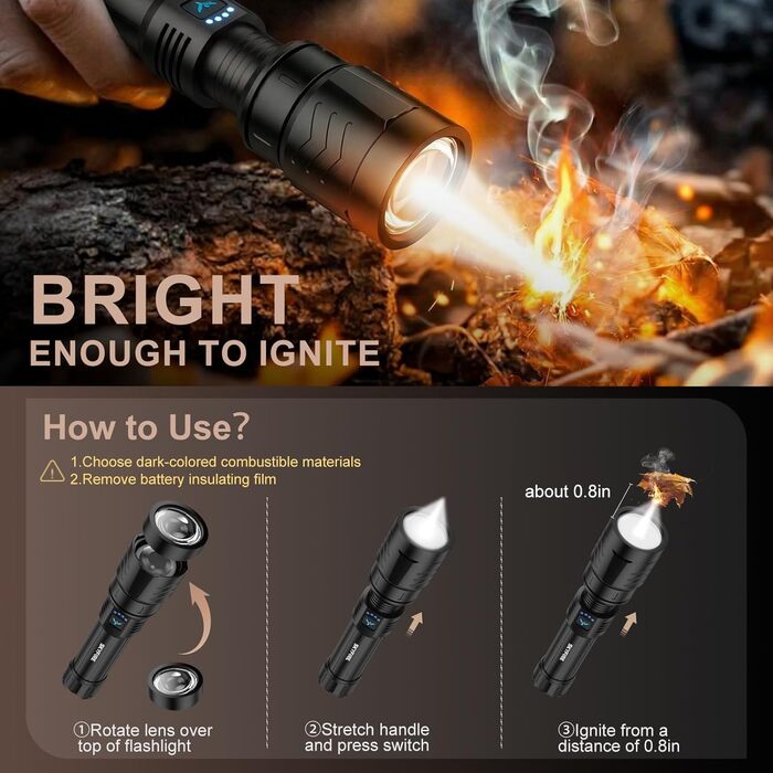Ліхтарик LED SKYFIRE 5000 люмен, акумуляторний, з функцією Power Bank та кресалом для кемпінгу та надзвичайних ситуацій