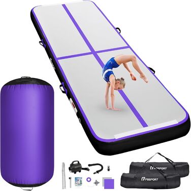 FBSPO Гімнастичний надувний мат для гімнастики та йоги з повітряною ролою, 300x100x10 см, чорно-фіолетовий