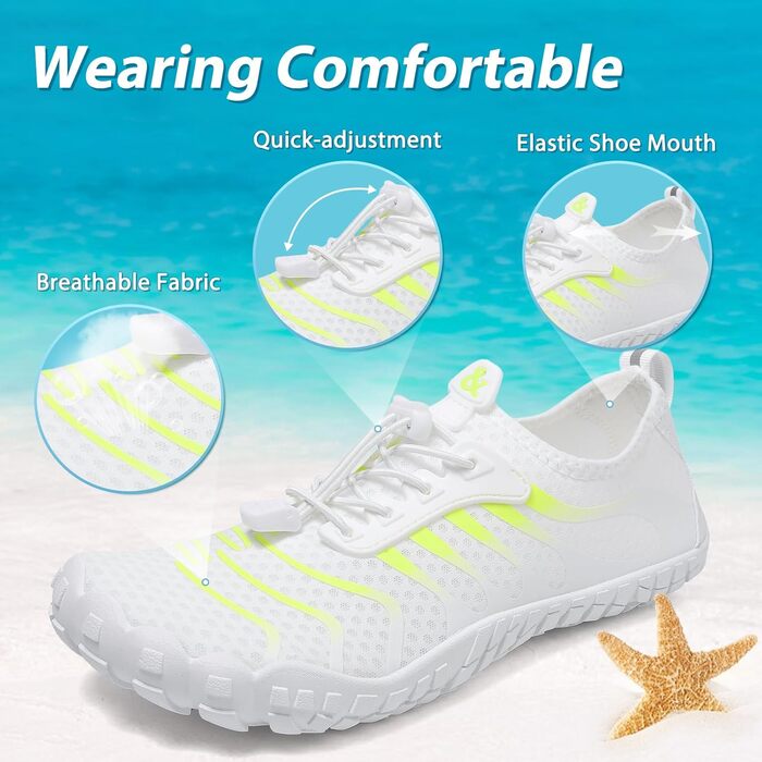 Водні шкарпетки для плавання та відпочинку на пляжі: чоловічі та жіночі шкарпетки для води, швидко сохнуть, з дренажними отворами, для басейну, моря, серфінгу, каякінгу, фітнесу, розміри 36-46 EU (39 EU, білий)