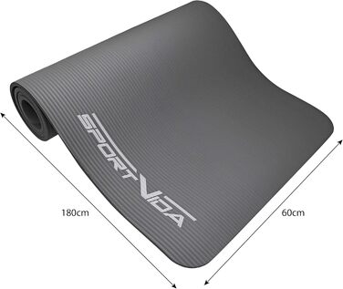 Килимок для йоги SportVida з нековзким покриттям - NBR, 180 x 60 x 1 см, для дому, з ручкою для перенесення, фітнес, 6 кольорів