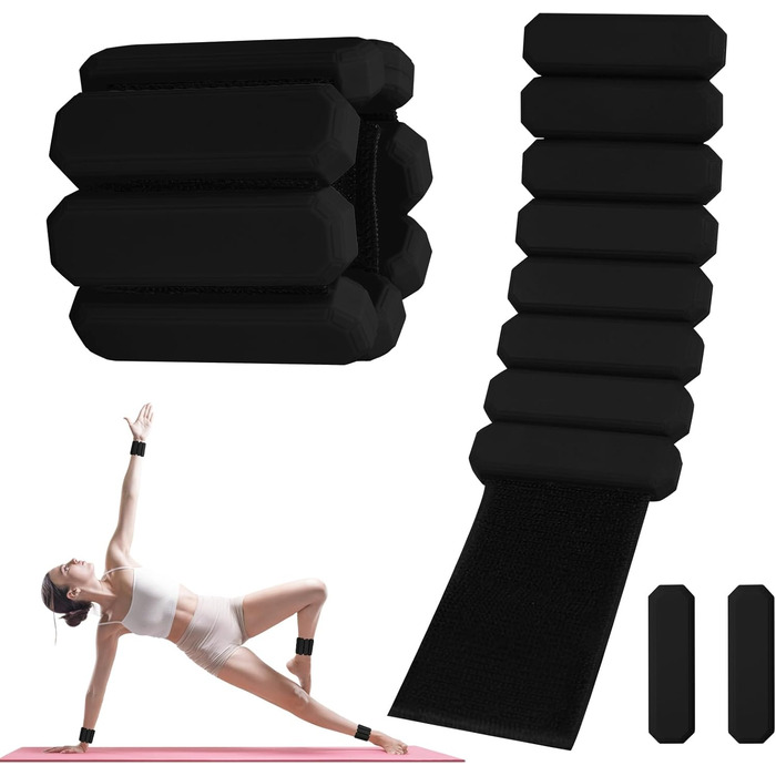 Важкі манжети на зап'ястя Omtofo, 2 шт (по 0,45 кг), регульовані, для йоги, танців, пілатесу, аеробіки, кардіо, ходьби, зелені (чорні)