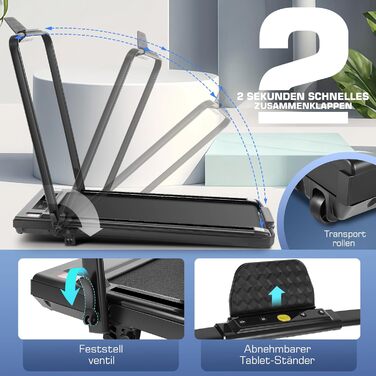 Біговий тренажер ANCHEER 4-в-1, складаний, Walking Pad з нахилом | 1-12 км/год | Пульт дистанційного керування | Чорний
