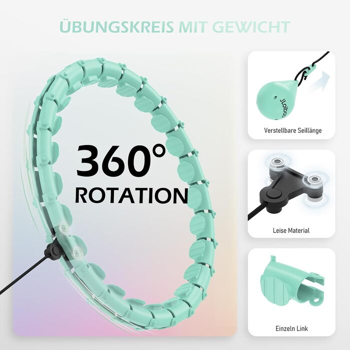 Гнучкий обруч для схуднення Smart Hoop з ваговим кільцем, 24 вузли, 120 см, блакитний - для дорослих та початківців