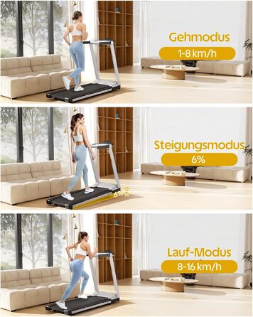 Lacuffy Біговий доріжка для дому, складаний, Walking Pad з нахилом 6%, велика площа бігового полотна 112 * 42 см, вантажопідйомність 158 кг, для високих людей, срібно-чорний колір