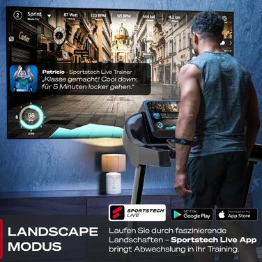 Біговий тренажер Sportstech F37s: складаний, до 20 км/год, 7PS, з нахилом, 150 кг, для дому, з підключенням до APP, сертифікований TÜV