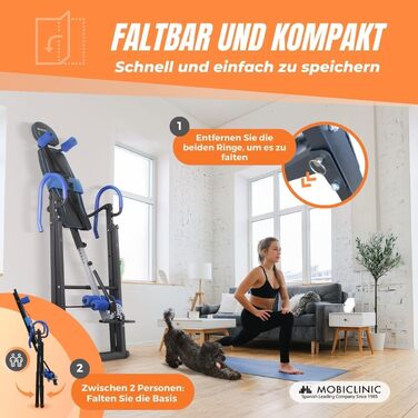 Інверсійний стіл Mobiclinic Fitness, складаний, сталевий, з регулюванням нахилу до 180°, до 120 кг, з подушкою для попереку та підголівником, 4 системи безпеки, для розтяжки та вправ на прес