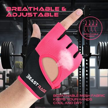 Фітнес-рукавички BEAST RAGE: дихаючі, для чоловіків та жінок, підйом ваги, бодібілдинг, тренування, неслизькі, кросфіт, силове тренування, велоспорт, колір рожевий