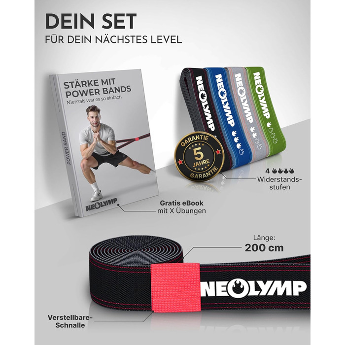 Стрічка для гімнастики Neolymp: екологічна, міцна, для різноманітного тренування – стрічки опору з регулюванням, фітнес-стрічки, Powerband