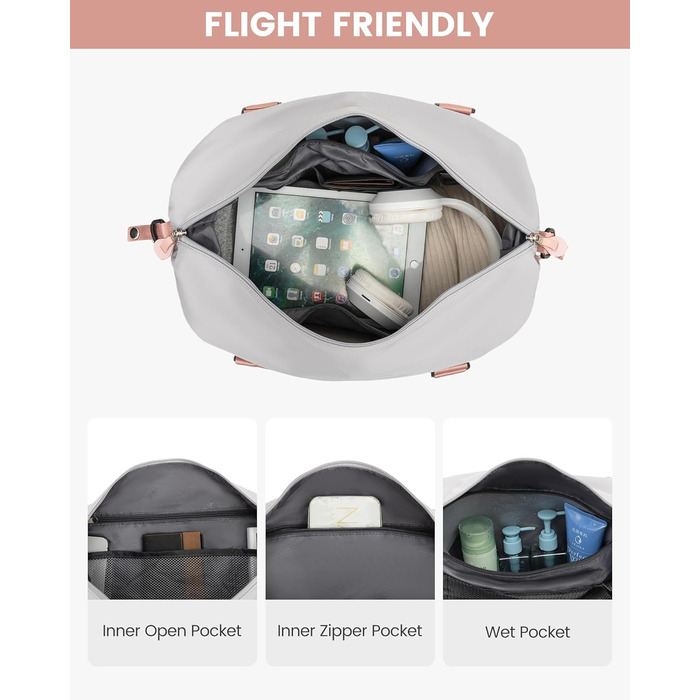 Спортивна сумка LOVEVOOK для жінок: водонепроникна дорожня сумка-мішок, 30L, сіра + рожевий ремінець