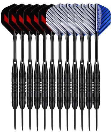 Дарти сталеві Steel Dartpfeile набір 6/12 шт. з металевими наконечниками, алюмінієвими стержнями, 18 пір'ями та гумовими кільцями, 22/23 г