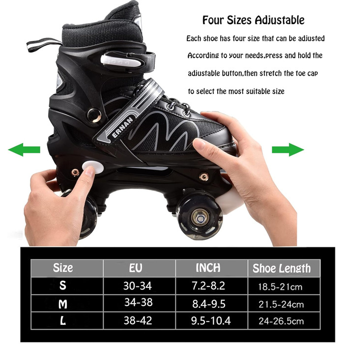 Дитячі ролики-інлайнери Flash: ролики для початківців, 4 колеса, регульовані, чорні (EU 34-38)