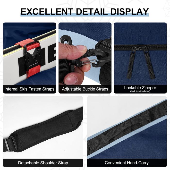 Чохол для лиж Odoland Skitasche Set: комплект для лиж та взуття, водонепроникний, до 200 см, для чоловіків та жінок