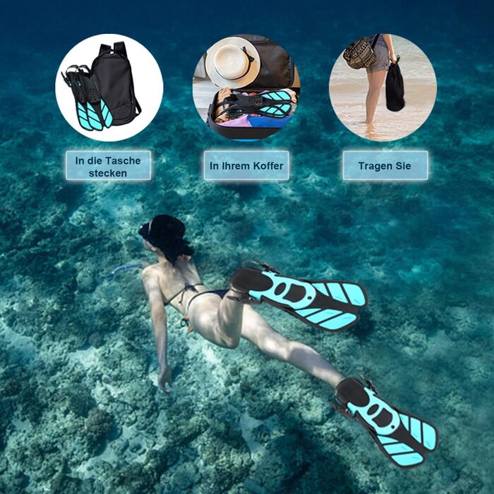 Ласти для плавання Schnorchelflossen S/M (37-41) Cyan: професійні ласти для снорклінгу та дайвінгу з регульованим ремінцем, PP+TPR