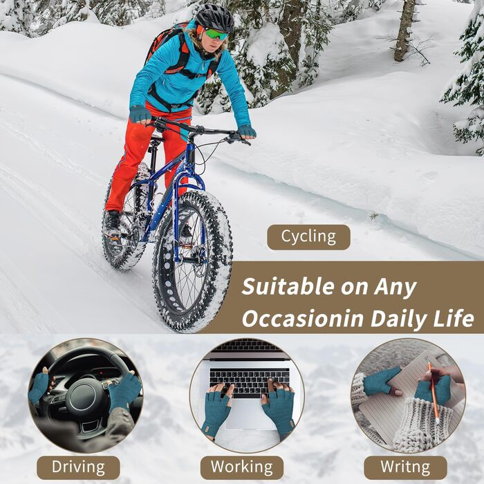 Кашмірні рукавички без пальців SUTIYO для чоловіків та жінок, теплі рукавички без пальців для водіння, їзди на велосипеді, спорту (Півняче блакитне)