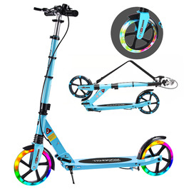 Дитячий трюковий самокат TENBOOM з LED-підсвіткою, регульована висота, складний, до 100 кг, блакитний