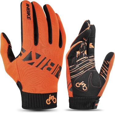 Рукавички велосипедні INBIKE MTB Anti-Slip з силіконовим покриттям, дихаючі, з підтримкою сенсорного екрану, для гірського велосипеда, велоспорту та активного відпочинку (Помаранчевий, M)