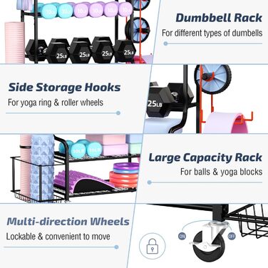 Органайзер для йоги Mythinglogic Regal: килимок, роли, гантелі, блоки. Стенд для фітнес-обладнання. Чорний