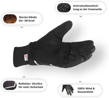 Велосипедні рукавички Alpensattel Polartherm: вітро- та водонепроникні, зимові для жінок та чоловіків, до -10°C, з функцією сенсорного екрану, S-XXL