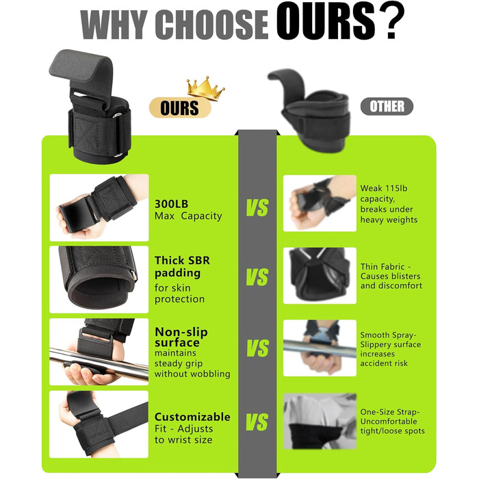Допоміжні петлі для важкої атлетики Zughilfen – петлі для підйому штанги з захистом зап'ястя, 212 кг, для чоловіків та жінок