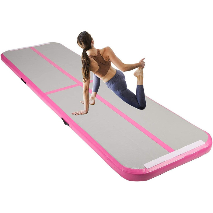 Надувна гімнастична килимок LSLIFE Tumble Track 4м з електричним насосом для гімнастики, йоги, дитячих тренувань, рожевий
