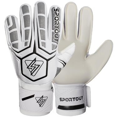 Воротарські рукавиці Sportout Fingersave дитячі та дорослі, для футболу з захистом пальців (білі, розмір 7)