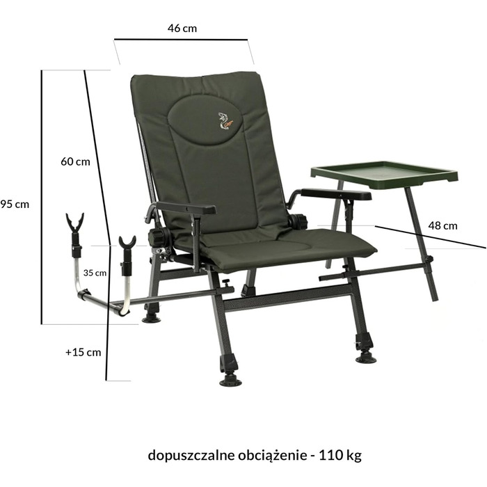 Крісло для риболовлі Carp Angelstuhl F5R ST/P Deluxe з високою спинкою та столиком для вудлищ, поліестер