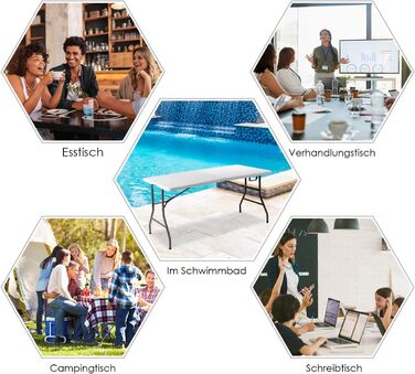 Складаний стіл RELAX4LIFE з ручкою для перенесення, 153 x 74 x 74 см, білий. Витримує до 150 кг. Ідеальний для кемпінгу, саду, балкону, пікніків та ринку.