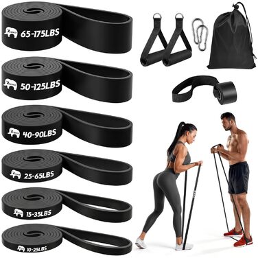 Набір еластичних стрічок для фітнесу, 6 рівнів опору, з ручками та фіксатором для дверей, для силових тренувань, бодібілдингу та домашньої гімнастики