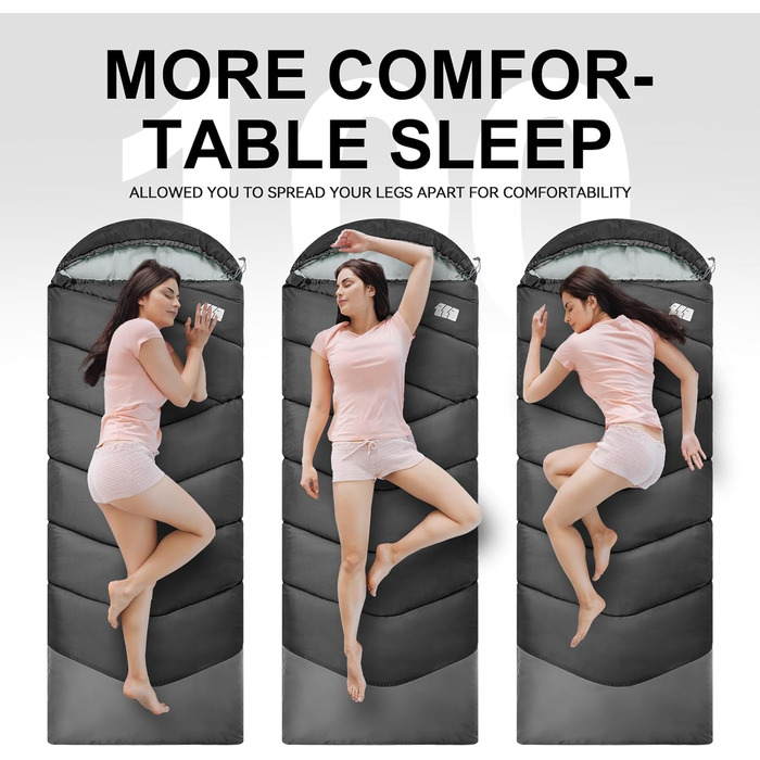 Спальний мішок для дорослих на холодно, водонепроникний, легкий, чорний (1,8 кг) - для кемпінгу, походів, відпочинку на природі та дому