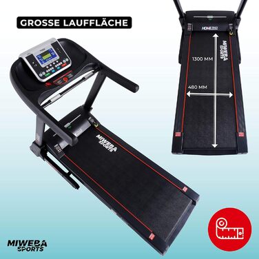 Електрична бігова доріжка Miweba Sports HT5000, 7 к.с., 18 км/год, нахил до 15%, до 150 кг, додаток, складана, велика бігова поверхня, 12 програм, домашній тренажер, фітнес-обладнання, чорна