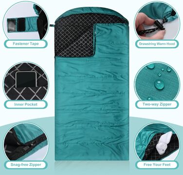 Спальний мішок Baumwoll-Flanell для дорослих, 100% бавовна, для кемпінгу, трекінгу, подорожей з рюкзаком, 3-4 сезони, легкий, See blau/schwarz