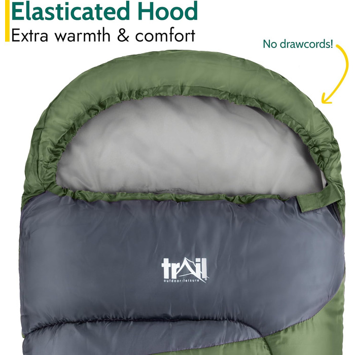 Дитячий спальний мішок Trail Mumienschlafsack для кемпінгу на 3 сезони – 300gsm, для хлопчиків та дівчаток, з легким рюкзаком – хакі