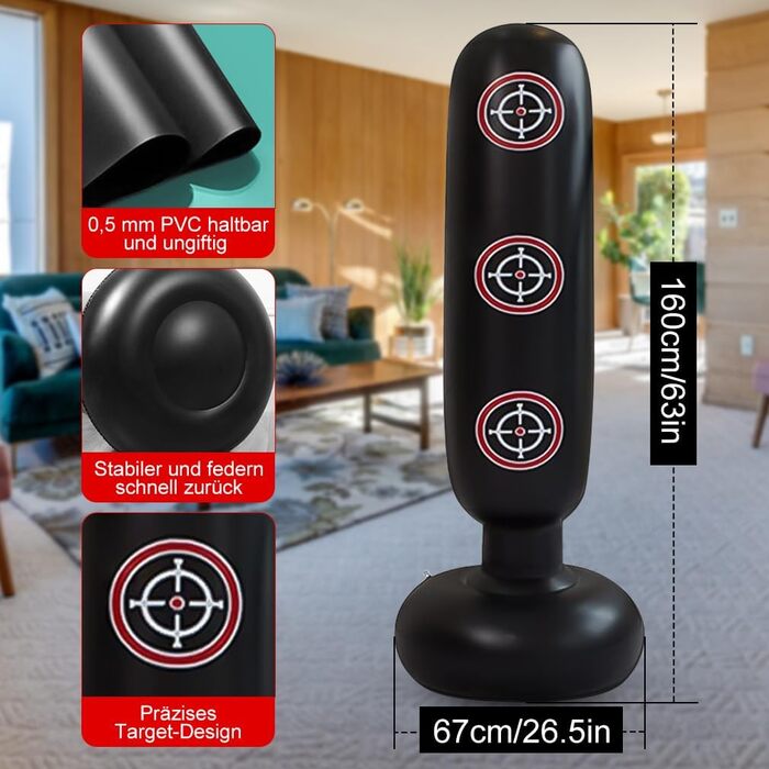 Надувний боксерський мішок для дітей 160 см з рукавичками та насосом для карате, таеквондо, MMA. Для хлопчиків та дівчаток 3-12 років