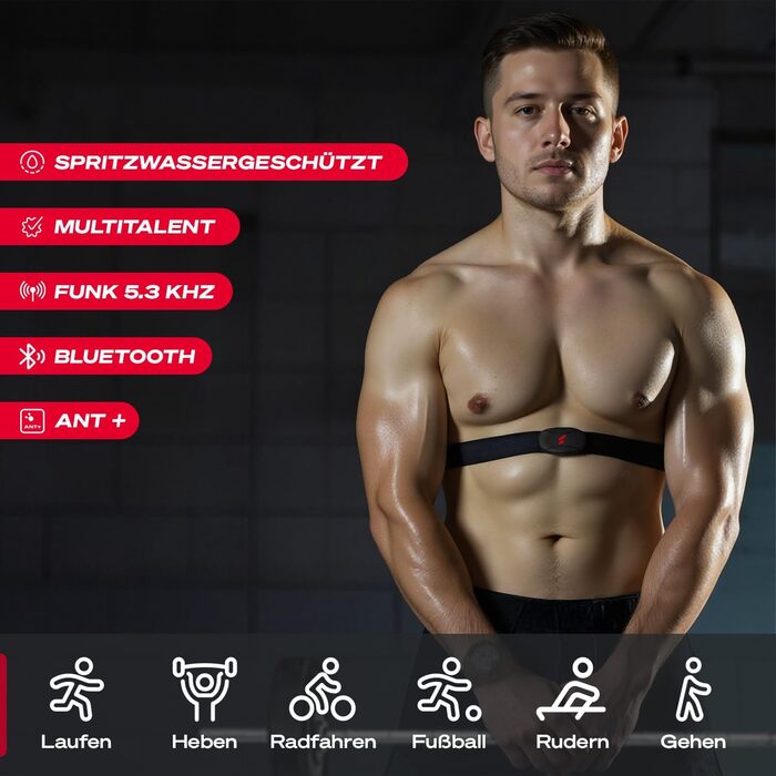 Пульсометр Sportstech з Bluetooth ANT+ для бігу, велотренувань та фітнесу. Водостійкий, до 350 годин роботи, сумісний з Wahoo, Polar та Sportstech Live