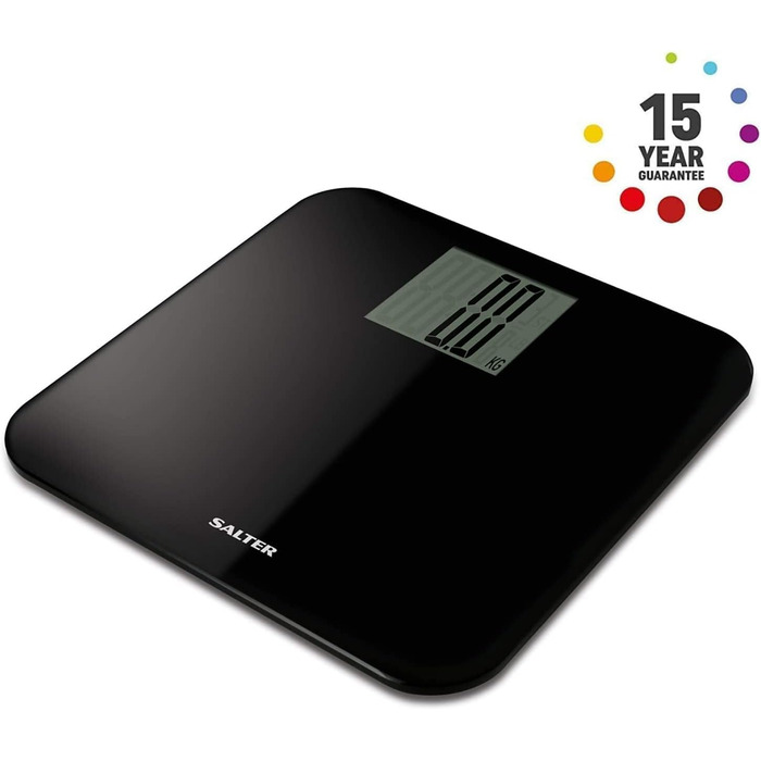 Електронна вага для ванної Salter 9049 BK3R, 250 кг, чорна, велика платформа, точне вимірювання, Step-On технологія