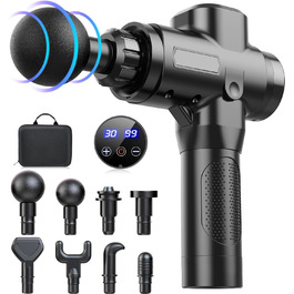 Масажер для м'язів, електричний фасціальний пістолет з 30 швидкостями та 30 насадками для глибокого масажу шиї, плечей та спини