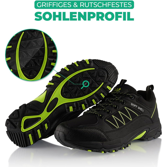 Туфлі для хайкінгу/трекінгу для жінок та чоловіків, Softshell, Trail Running, чорний, зелений (46 EU)