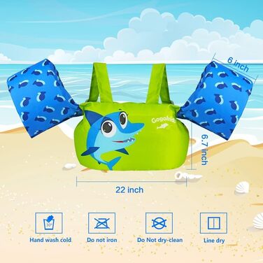 Надувні рукавики для плавання Gogokids Green Shark для дітей 2-6 років (15-30 кг)