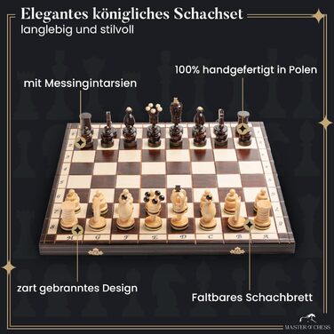 Розкішна шахова дошка Royal Gambit з дерева 50 см, інкрустована, комплект шахів для дорослих і дітей, делюкс-фігури