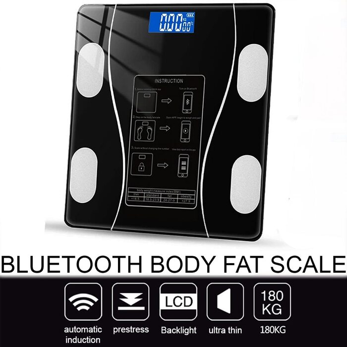 Розумна вага для ванної кімнати з Bluetooth, визначення BMI, персональна пам'ять, мінімалістичний дизайн, 5 г/40 кг