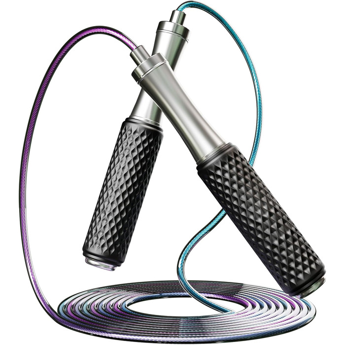 Стрибкове канат для чоловіків, жінок, дітей – з подвійним кульковим підшипником, 360-градусним обертанням, металевою ручкою, силіконовим покриттям, регульований, 3 м, для фітнесу, схуднення (срібний)